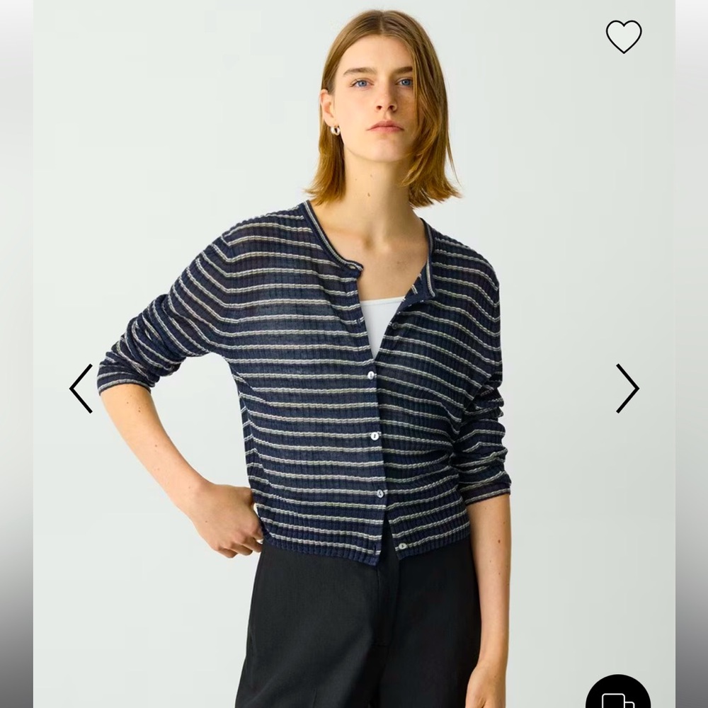 Theory Striped Navy Linen Cardigan New